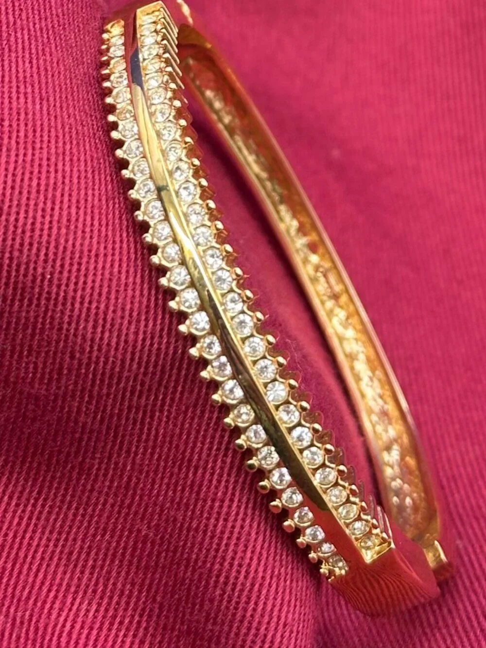 VTG Roman Gold-Tone Crystal Hinged Bracelet